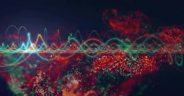Animation Von Hellen Spuren Und Datenverarbeitung Auf Dunklem Hintergrund Globales — Stockvideo