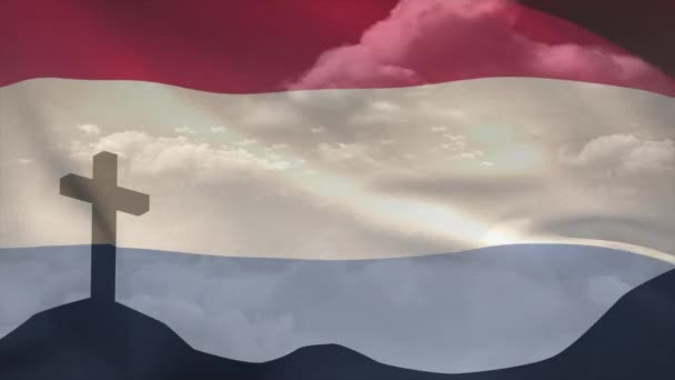Animacja Flagi Holandii Nad Krzyżem Globalny Patriotyzm Koncepcja Religii Generowane — Wideo stockowe