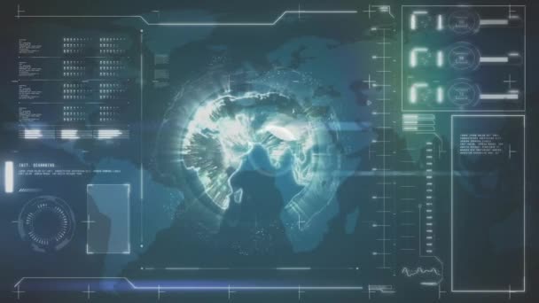 Animacja Przetwarzania Danych Globu Mapie Świata Globalna Technologia Koncepcja Cyfrowego — Wideo stockowe