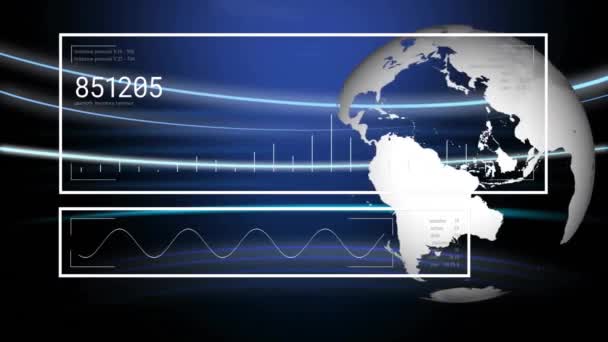 Animation Von Statistiken Und Datenverarbeitung Über Den Globus Globale Verbindungen — Stockvideo