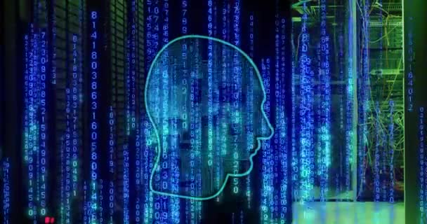 Animáció Fej Bináris Kódolás Adatfeldolgozás Számítógépes Szerverek Globális Mesterséges Intelligencia — Stock videók