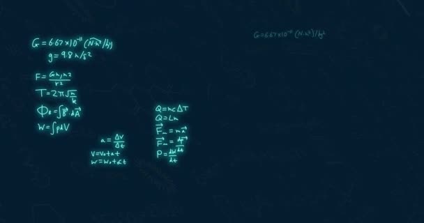 Animation Mathematical Equations Black Background Global Business Digital Interface Concept — Stock Video
