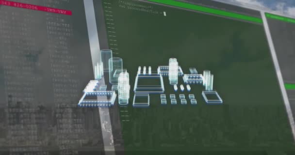 Animacja Układu Scalonego Przetwarzanie Danych Przestrzeni Miejskiej Globalne Finanse Biznes — Wideo stockowe