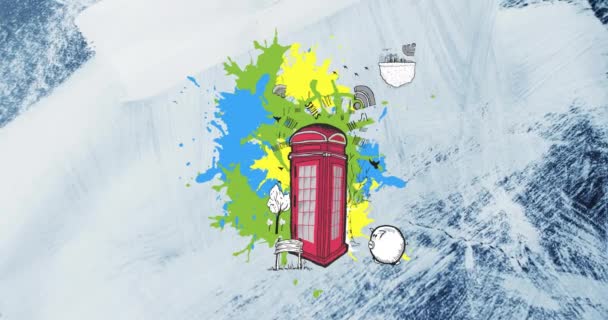 Анимация Ретро Телефонной Коробки Банка Поросят Беспроводных Шприцев Поверх Кистей — стоковое видео