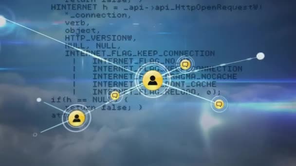 Animación Red Conexiones Con Iconos Través Del Procesamiento Datos Nubes — Vídeos de Stock