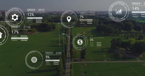 풍경을 아이콘과 데이터 처리의 네트워크의 애니메이션 글로벌 컴퓨팅 데이터 디지털 — 비디오