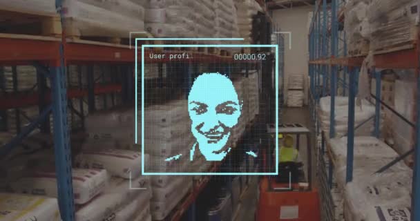 Animation Data Processing Portraits Worker Using Lift Truck Warehouse Global — Stock Video