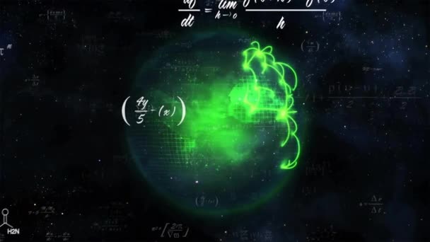 Animation Mathematischer Gleichungen Über Dem Globus Auf Schwarzem Hintergrund Globale — Stockvideo