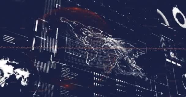 Animace Mapy Světa Zpracování Digitálních Dat Tmavém Pozadí Globální Připojení — Stock video