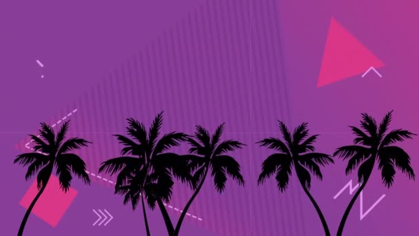 Animation Palm Trees Shapes Moving Colours Abstraction Digital Interface Concept — Stock Video
