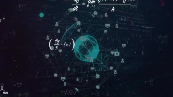 Animación Ecuaciones Matemáticas Sobre Globo Conexiones Con Iconos Sobre Fondo — Vídeos de Stock