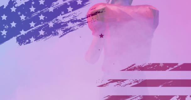 Анимация Кавказского Американского Футболиста Флага Сша Американский Патриотизм Спорт Конкуренция — стоковое видео