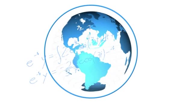 Animația Globului Rotație Peste Ecuațiile Matematice Conceptul Global Știință Interfață — Videoclip de stoc