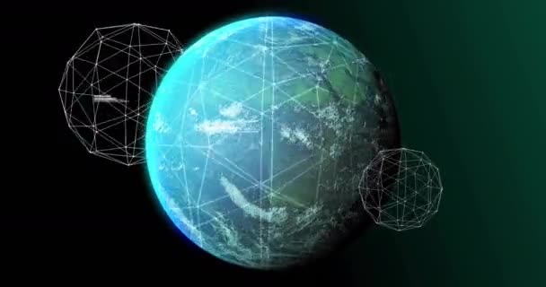 Animacja Poruszających Się Globusów Przetwarzanie Danych Czarnym Tle Koncepcja Globalnego — Wideo stockowe