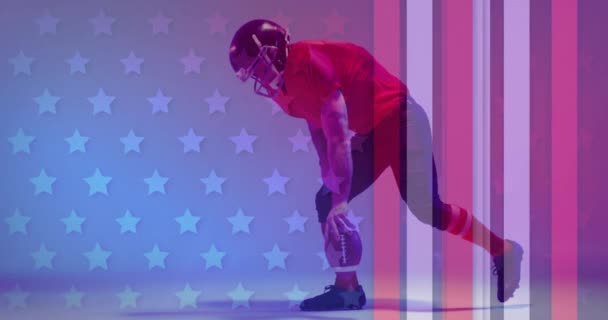 Animatie Van Kaukasische Amerikaanse Voetballer Knielen Vlag Van Amerikaans Patriottisme — Stockvideo