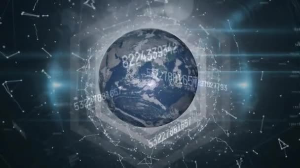 데이터 처리와 배경에 연결의 네트워크와 세계의 애니메이션 글로벌 컴퓨팅 디지털 — 비디오