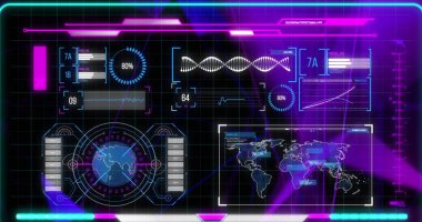 Arayüzdeki veri işleme görüntüsü. dijital arayüz, iletişim ve teknoloji konsepti dijital olarak oluşturulmuş görüntü.