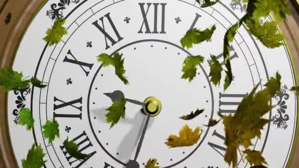 Анимация Осенних Листьев Падающих Часы Время Осень Осень Концепция Природы — стоковое видео