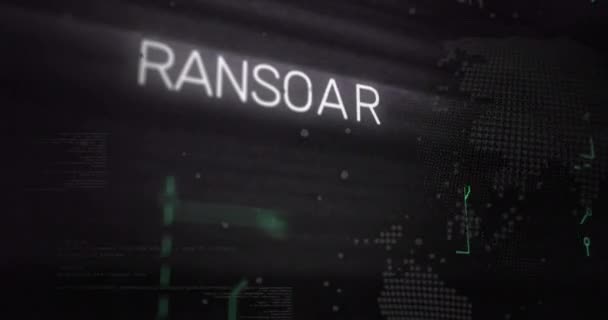 Animering Ransomware Text Över Biometriska Fingeravtryck Över Svart Bakgrund Global — Stockvideo