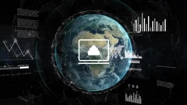 Animação Estatísticas Processamento Dados Todo Mundo Conexões Globais Computação Conceito — Vídeo de Stock