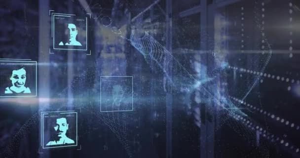 Animace Biometrických Fotografií Zámku Zpracování Digitálních Dat Počítačových Serverech Globální — Stock video