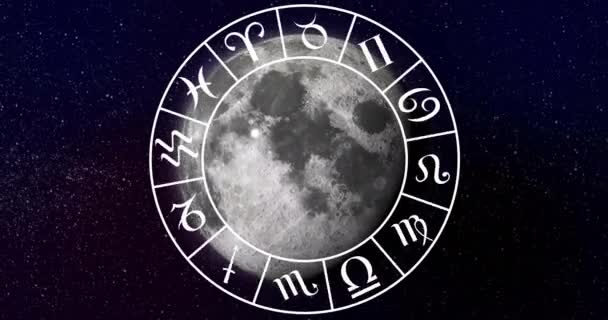 Animation Circle Zodiac Symbols Globe Black Background Horoscope Zodiac Signs — Stock Video