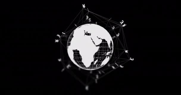 Veri Işleme Siyah Arkaplan Üzerinde Pound Işaretleri Olan Küre Animasyonu — Stok video
