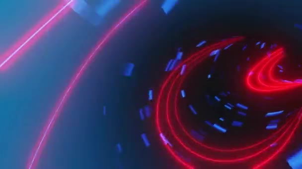 Animação Túnel Néon Vermelho Com Luzes Quadradas Azuis Rede Conexão — Vídeo de Stock