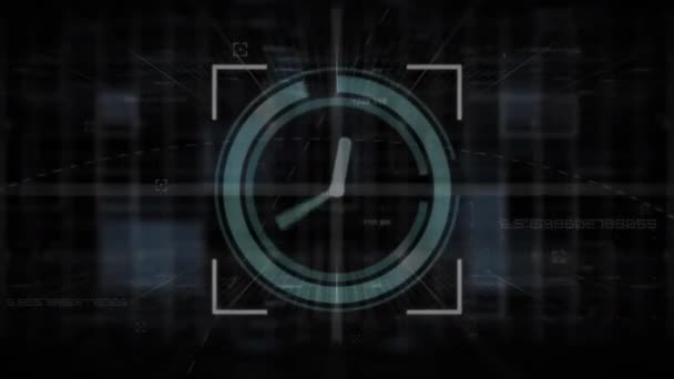 Animacja Skanera Szybko Poruszającym Się Zegarem Zakresem Przetwarzania Danych Czarnym — Wideo stockowe