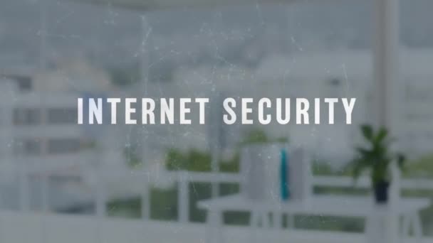Анимация Сети Соединений Текстом Безопасности Интернета Поверх Пустого Офиса Глобальные — стоковое видео