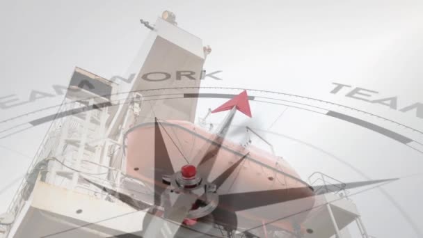 Анімація Компаса Стрілкою Вказує Командну Роботу Над Кораблем Транспорт Робота — стокове відео