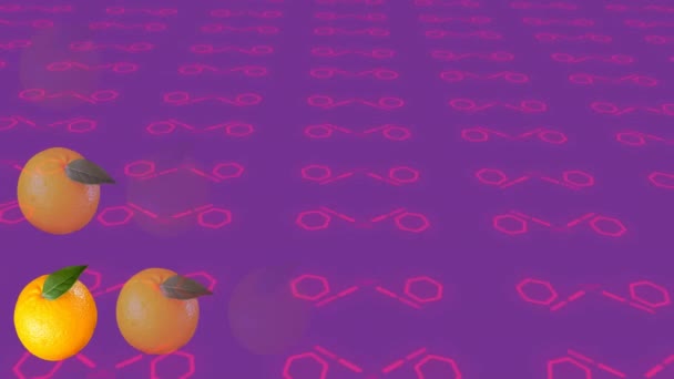 Анимация Апельсинов Над Движущимися Розовыми Фигурами Цвета Абстракция Концепция Цифрового — стоковое видео