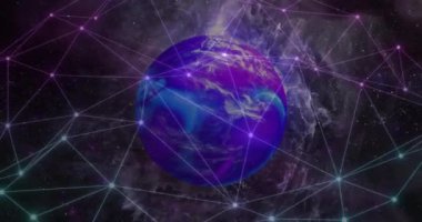 Dünya üzerindeki bağlantı ağının animasyonu. Dijital olarak oluşturulmuş küresel bağlantılar, hesaplama ve veri işleme kavramı.