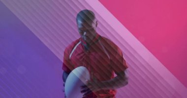 Afrika kökenli Amerikalı erkek rugby oyuncusu yerine Fransa bayrağının animasyonu. Spor, rekabet ve aktif yaşam tarzı konsepti dijital olarak oluşturulmuş video.