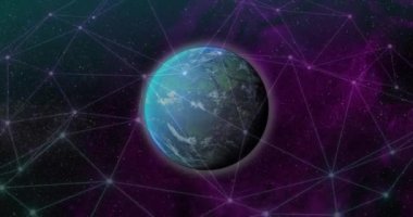 Dünya üzerindeki bağlantı ağının animasyonu. Dijital olarak oluşturulmuş küresel bağlantılar, hesaplama ve veri işleme kavramı.