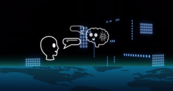 Animatie Van Tekst Chat Bot Gegevensverwerking Mondiale Kunstmatige Intelligentie Verbindingen — Stockvideo