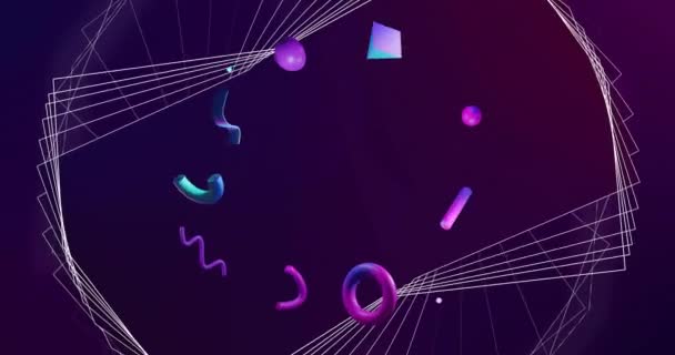 Анимация Белой Сетевой Структуры Над Синим Фиолетовым Цветами Вращающимися Темном — стоковое видео