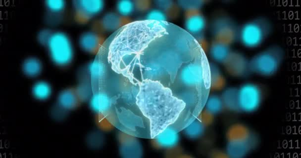 컴퓨터 서버에 세계의 디지털 데이터 처리의 애니메이션 글로벌 컴퓨팅 데이터 — 비디오