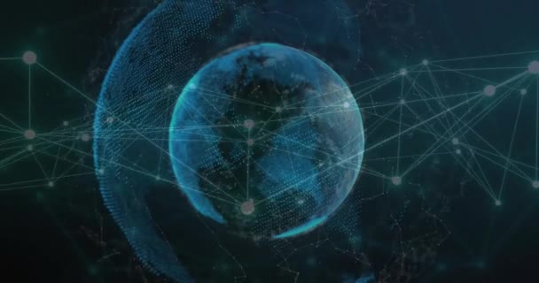 Animație Rețea Conexiuni Tot Globul Conexiuni Globale Concept Calcul Procesare — Videoclip de stoc