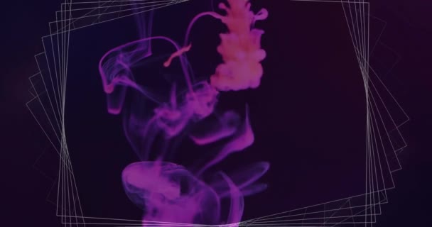 Animazione Della Struttura Rete Bianca Fumo Viola Movimento Sfondo Nero — Video Stock