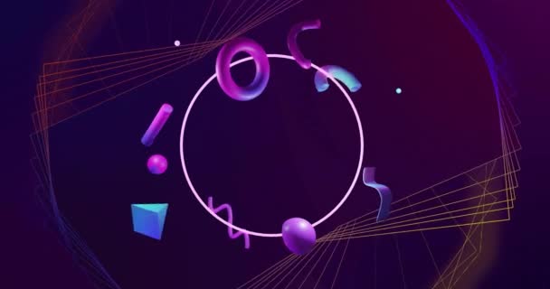 Animation Structure Réseau Des Formes Bleu Violet Tournant Sur Anneau — Video