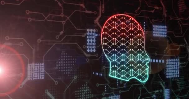 Animacja Mózgu Przetwarzania Danych Tle Obwodów Drukowanych Globalna Sztuczna Inteligencja — Wideo stockowe