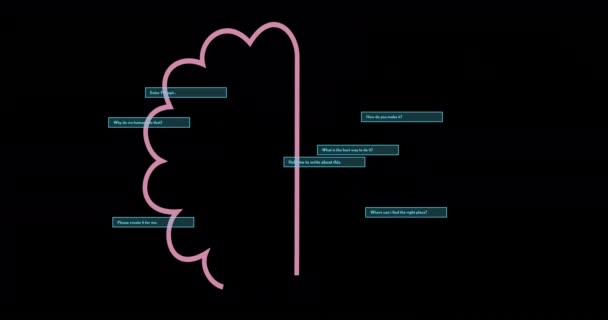 Animatie Van Tekst Hersenen Gegevensverwerking Donkere Achtergrond Mondiale Kunstmatige Intelligentie — Stockvideo