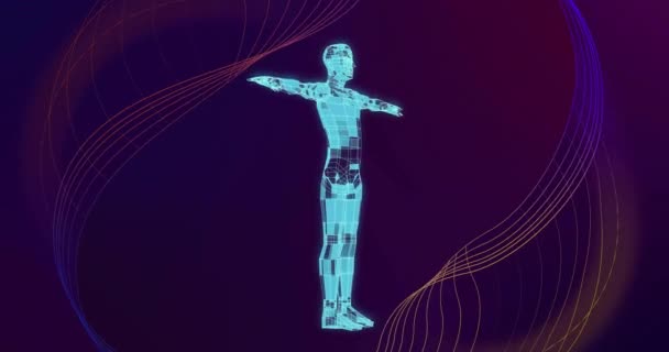 Animation Des Rotierenden Blauen Körpers Und Der Netzwerkstruktur Auf Dunklem — Stockvideo