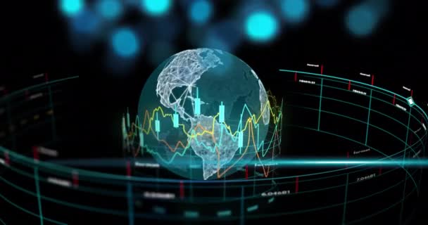 Animazione Dell Elaborazione Dei Dati Finanziari Tutto Mondo Sfondo Nero — Video Stock