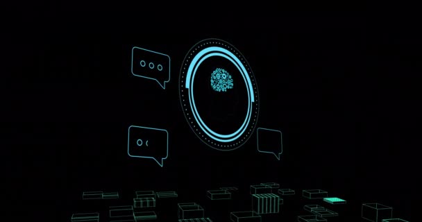 Animazione Testi Cervello Elaborazione Dati Sfondo Scuro Intelligenza Artificiale Globale — Video Stock