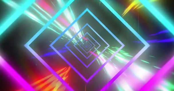濃い青と紫のネオンダイヤモンドを明るく色付けしたライトでアニメーション データ エネルギー ライト デジタル生成されたビデオ — ストック動画