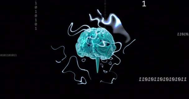 Animace Textu Mozku Binárního Kódování Zpracování Dat Tmavém Pozadí Globální — Stock video