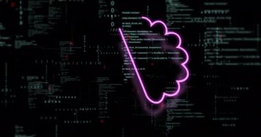 Ai metni, beyin ve veri işleme animasyonu. Dijital olarak oluşturulmuş küresel yapay zeka, bağlantılar, hesaplama ve veri işleme kavramı.