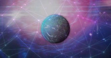 Dünya üzerindeki bağlantı ağının animasyonu. Dijital olarak oluşturulmuş küresel bağlantılar, hesaplama ve veri işleme kavramı.